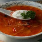 Borsch without beets with sweet pepper