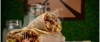 Burrito. Recipe for how to cook with chicken, minced meat, classic, Mexican, beef, vegetarian, in pita bread. Photo 