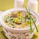 Mushroom champignon soup with melted cheese - classic recipe