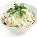 Crab salad with cucumber, corn and egg