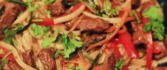 Udon noodles with beef and vegetables - step-by-step recipes with photos