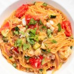Pasta with vegetables and seafood