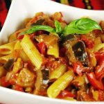 Pasta with eggplant and tomatoes