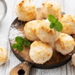 Coconut cookies at home. Recipe with cottage cheese, condensed milk, coconut flour, rice flour 