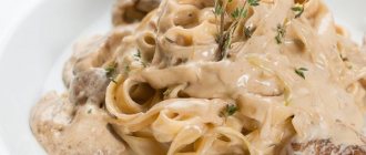 Sauce with mushrooms and sour cream for spaghetti. Recipe with photo 