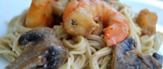 Спагетти с креветками и грибами