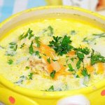 Cheese soup recipe with melted cheese and mushrooms and chicken