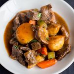 Stewed potatoes with meat in a pressure cooker